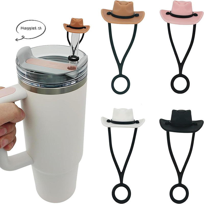 Maggiel ซิลิโคนคาวบอยหมวกฟางครอบคลุมหมวกสําหรับถ้วย 30 40oz น่ารักตลก Tumbler ฟาง Topper ถ้วยอุปกรณ์เสริม TH