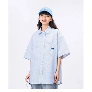 เสื้อเชิ้ตลาย ผู้ชาย คนพาล หล่ออเมริกันย้อนยุคหลวมสบายๆเสื้อแขนสั้นแจ็คเก็ต