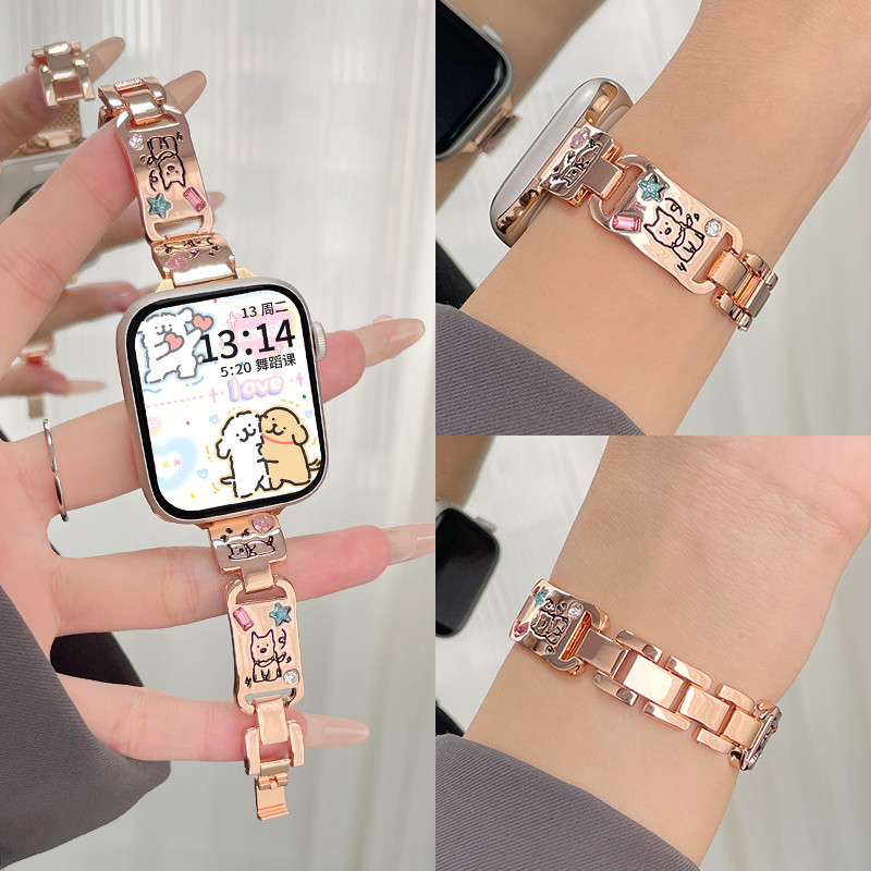 สายนาฬิกาโลหะประดับเพชรหลากสีลายสุนัขน่ารัก สำหรับ Redmi Watch 4, Redmi Watch 6, 5, 3 Active Lite (อุปกรณ์เสริมสายรัดข้อมือ)
