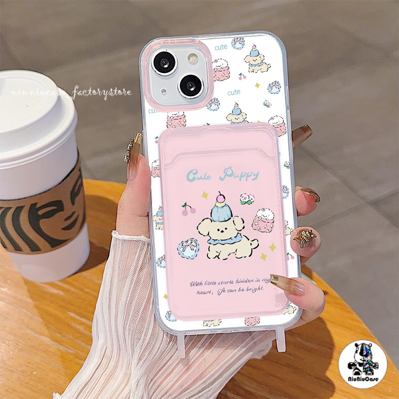 สำหรับ iPhone 11 เคสใส่การ์ดเคส เคสใส่การ์ด กระต่ายลูกสุนัขน่ารัก For iPhone 14 13 15 12 11 Pro Max 7 8 Plus XR XS X SE