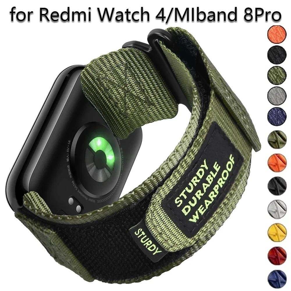 สายรัดห่วงไนลอนสําหรับ Redmi Watch 4 สร้อยข้อมือกีฬาสายรัดข้อมือแบบถอดเปลี่ยนได้สําหรับ Xiaomi Mi Band 8 Pro สายนาฬิกาแบบปรับได้