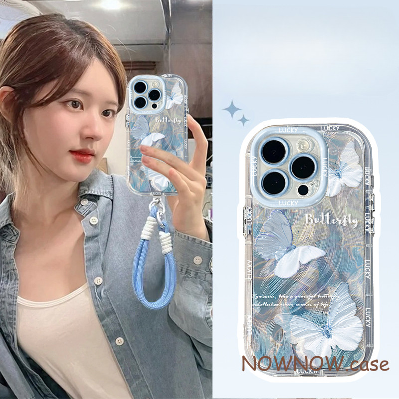 สําหรับiphone 15 14 13 12 11 Pro MAX X XR XS MAX 7 8 Plus INSการ์ตูนน่ารักสีชมพูสีฟ้าGradientผีเสื้อครีมFeatherรูปแบบเคสโทรศัพท์นุ่ม