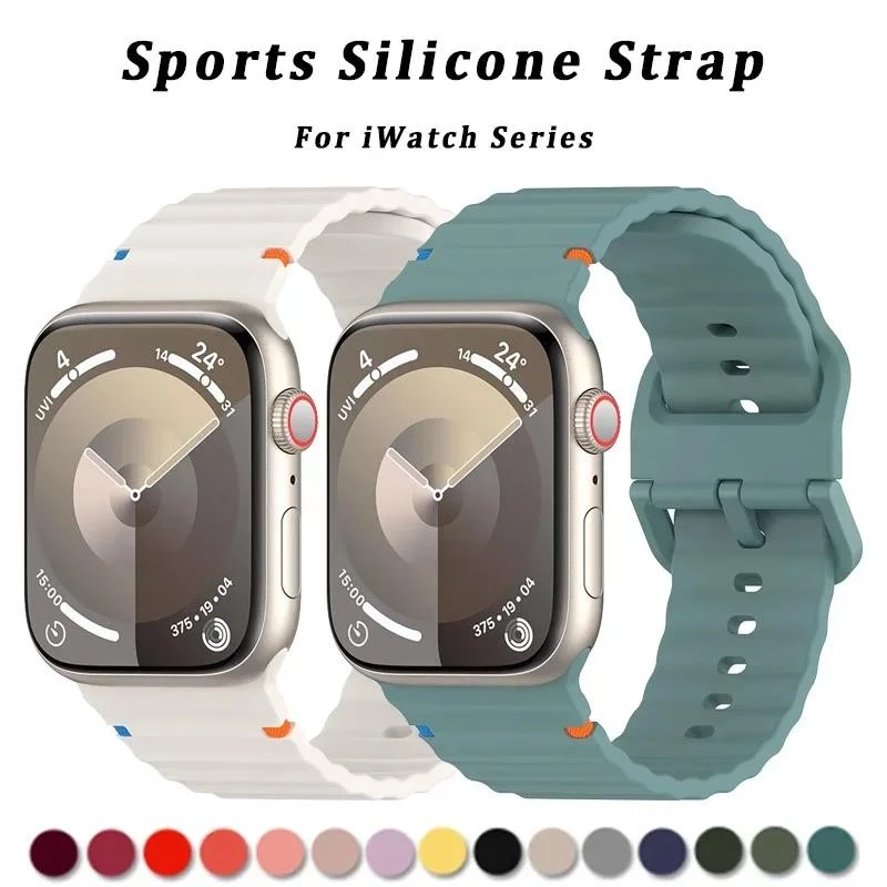 Breathable สร้อยข้อมือ Band กีฬาซิลิโคนสําหรับ Apple watch 46/40/41/45 มม.44 มม.38 มม.49 มม.Iwatch Series 9 8 7 6 5 3 SE Ultra 2