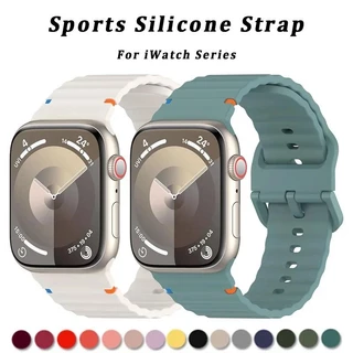 Breathable สร้อยข้อมือ Band กีฬาซิลิโคนสําหรับ Apple watch 46/40/41/45 มม.44 มม.38 มม.49 มม.Iwatch Series 9 8 7 6 5 3 SE Ultra 2