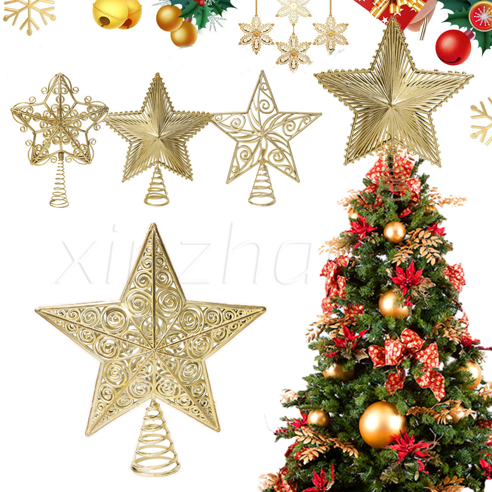 ตกแต่งดาวด้านบนต้นคริสต์มาส - Xmas Glitter Pentagram - Hollow Design เครื่องประดับดาวห้าแฉก - อุปกรณ์ตกแต่งบ้านปาร์ตี้ - อุปกรณ์ประกอบฉากแต่งตัวคริสต์มาส