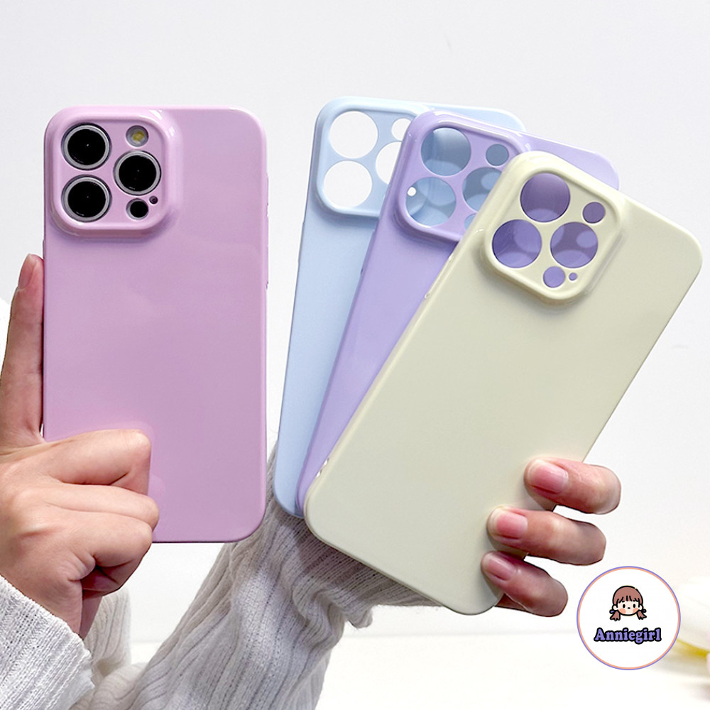 สีทึบเรียบง่ายเคสโทรศัพท์เคลือบเงาสําหรับ IPhone 11 15 16 Pro MAX 16 Plus 12 14 13 Promax XS MAX XR 7 8 Plus เลนส์ป้องกันป้องกันสิ่งสกปรกฮาร์ดโทรศัพท์ปกหลัง
