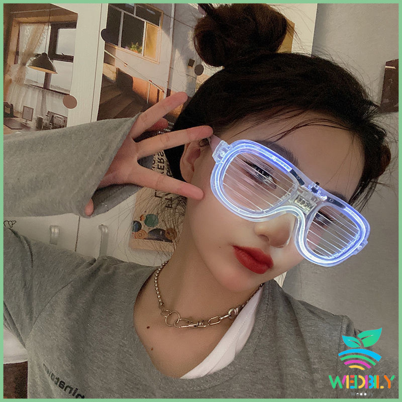 แว่นตาเรืองแสง ""มีหลอดไฟ LED"" แว่นตาเรืองแสง คริสต์มาส Luminous glasses