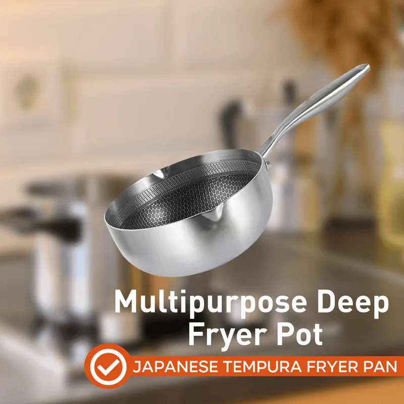 Deep Fryer Pot Cookware Japanese Tempura Fryer Pan Stainless Steel Saucepan for French Fries Sauce C
