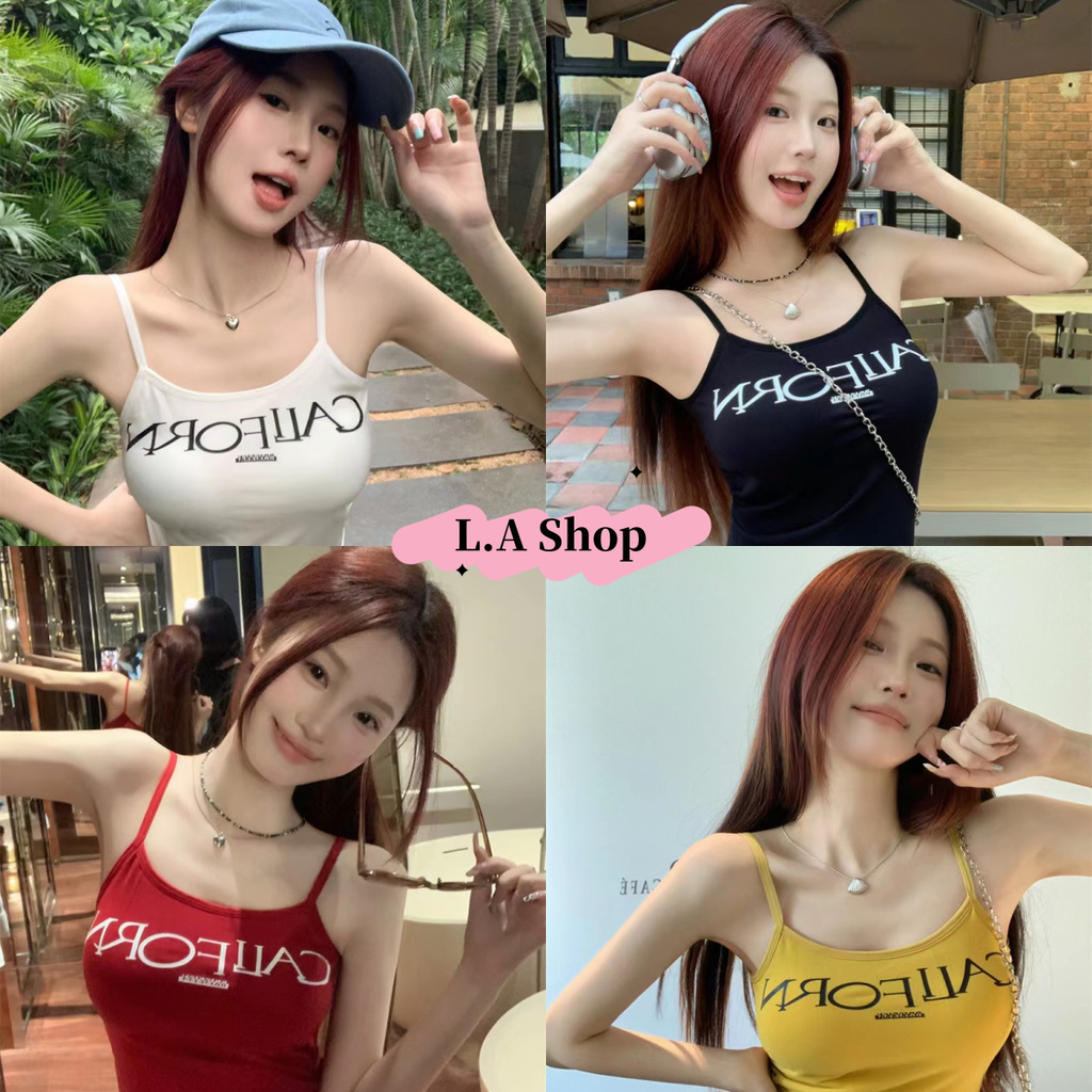 L.A Shop ​การจัดส่งที่รวดเร็ว เสื้อสายเดี่ยวแฟชั่น สกรีนลายอักษรสุดเท่ สีสันสดใส "FY3433" -H