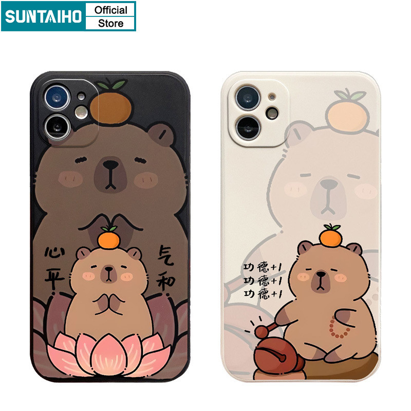 Suntaiho ตลกน่ารักปลอกปลาไม้ Capybara รูปแบบเคสโทรศัพท์สําหรับ Iphone 16 15 14 13 12 11 Pro Max IP 7 8 Plus Iphon X Xs XR Xs Max ซิลิคอนนุ่มพรีเมี่ยมกันกระแทกปกหลัง