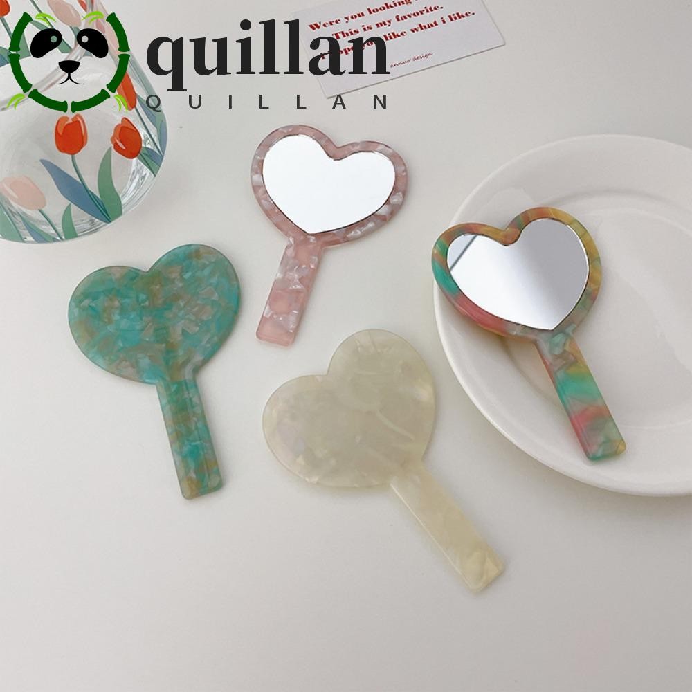 Quillan กระจกแต่งหน้าขนาดเล็กรูปหัวใจ มือถือ ขนาดกะทัดรัด กรดอะซิติก Retro เครื่องมือแต่งหน้า