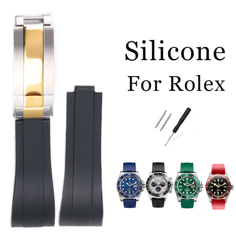 สายนาฬิกาซิลิโคน 20 มม.สําหรับสร้อยข้อมือ Rolex ยางนาฬิกาดําน้ํา Diver สายนาฬิกาโลโก้สายคล้องคอผู้หญ