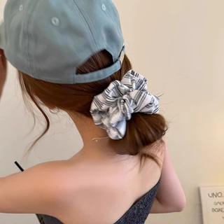 Vintage Blue Stripes Hair Rope หางม้า Scrunchies ผูกผมเครื่องประดับผม