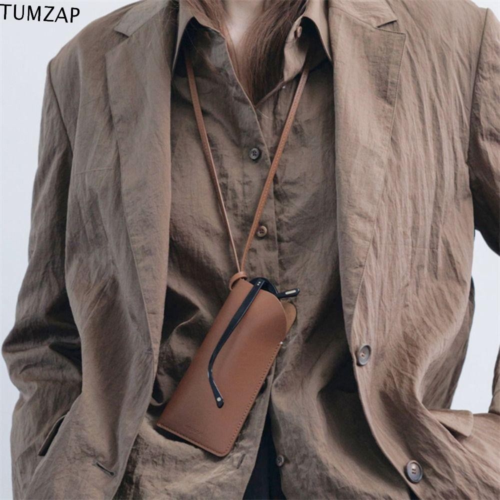 Tumzap ซองหนัง Pu, สไตล์เกาหลี Retro แขวนคอแว่นตากระเป๋า, Halter String Chain Multi-Function แว่นตา Protector แว่นตากันแดดคลิป Travel