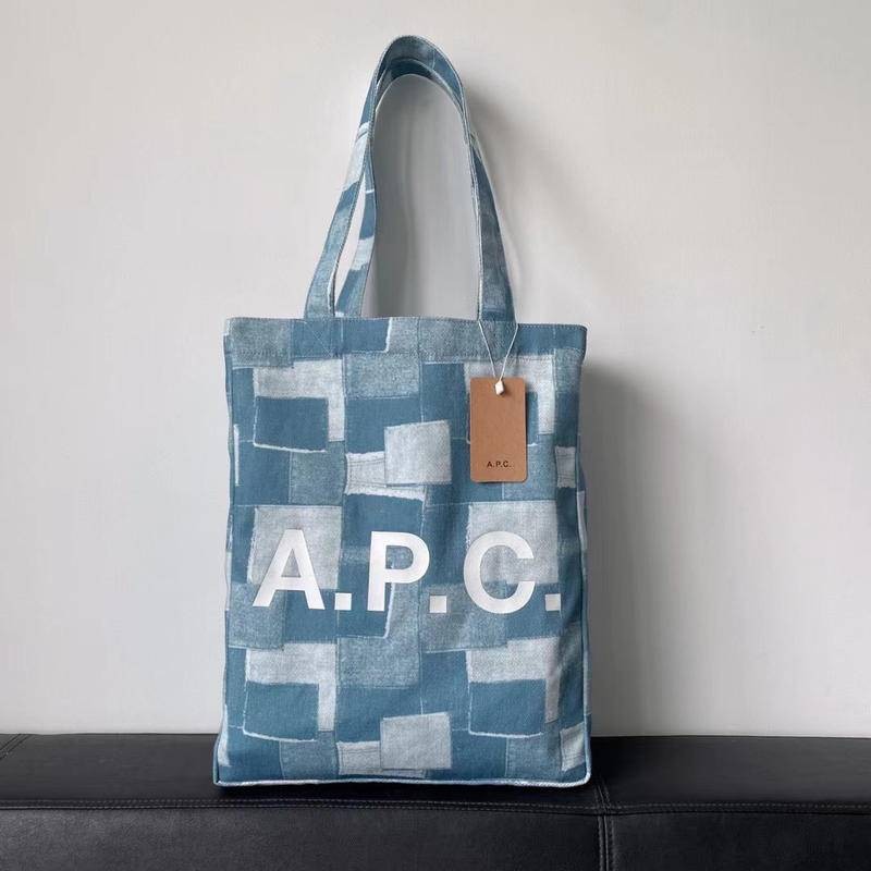 APC logo print blue .3checked canvas tote shoulder bag