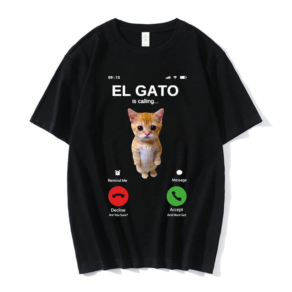 El Gato Is Calg Meme Sad Crying Cat Munchkin Kitty Meme เสื้อยืดแฟชั่นแขนสั้นขนาดใหญ่เสื้อยืด Street