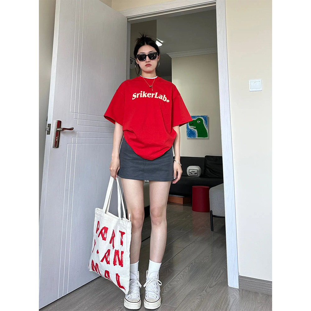 (จัดส่งตลอด 24 ชั่วโมง）Angle Official ผ้าฝ้ายแขนสั้นแฟชั่นสตรีผ้าฝ้ายท็อปส์เสื้อผ้าฤดูร้อนพิมพ์หลากสีแนวโน้มส-3เอ็กแอล