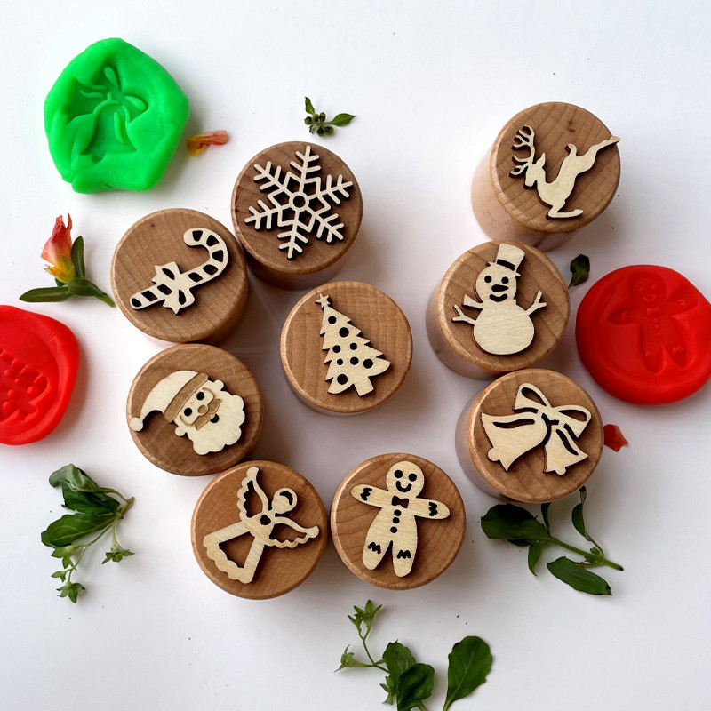 🎄มีของ🎄 Wooden Stamp ชุดของเล่น DIY สำหรับเด็กในเทศกาลคริสต์มาส เซตทํากิ๊ฟ diy แป้งโดว์ play doh
