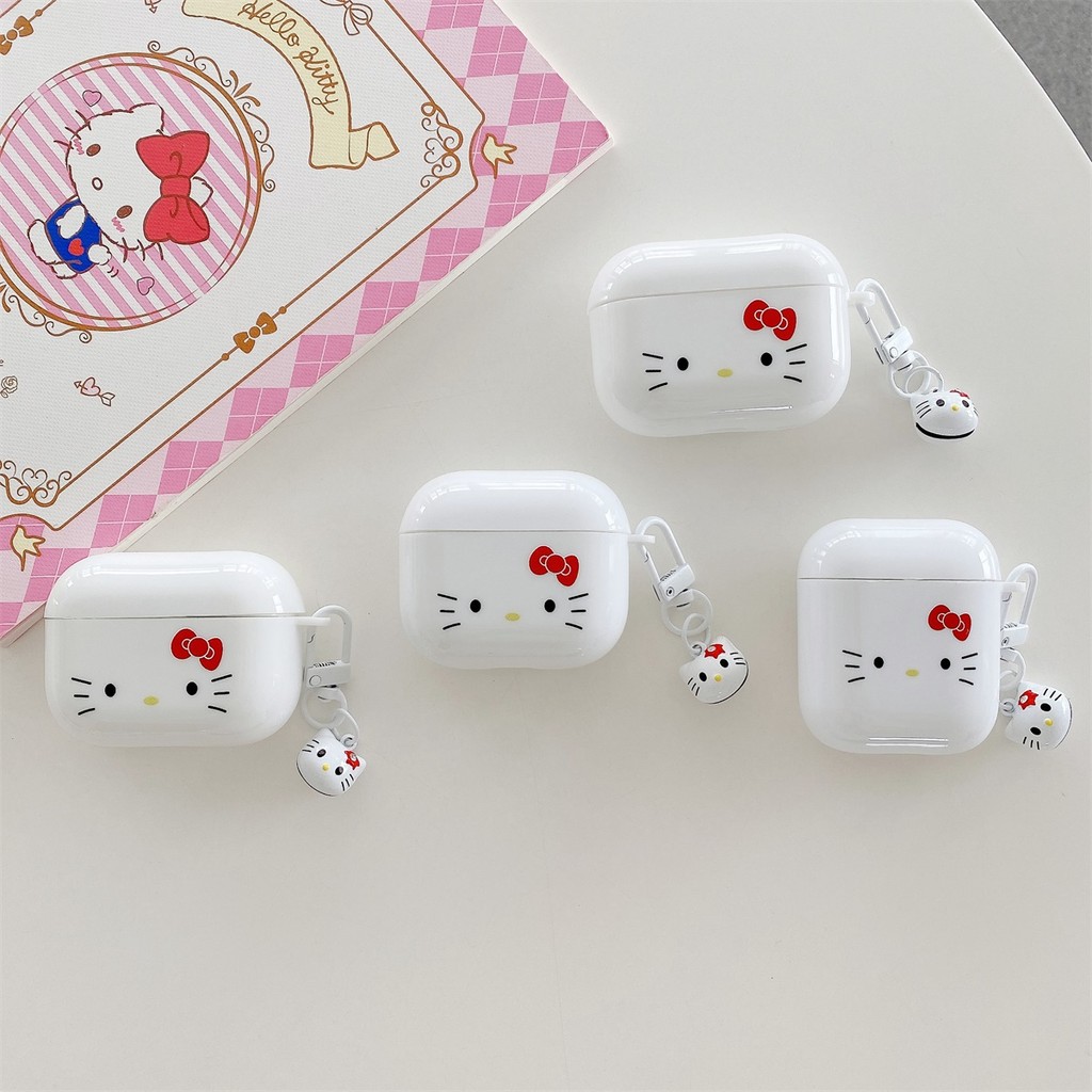 Hello kitty Cat สีขาว Soft TPU ปลอกสําหรับ AIRPODS PRO 1/2/3/4 เคสป้องกันหูฟังไร้สายบลูทูธฝาครอบป้องกันกันกระแทกเกราะป้องกัน