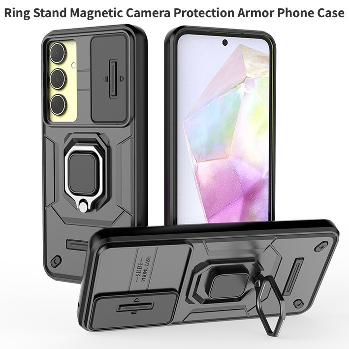 ปลอกสําหรับ Samsung Galaxy S24 FE S23 S24fe 5G 2024 กันกระแทกเคสโทรศัพท์เกราะแหวนขาตั้ง Stent Push เลนส์กล้องป้องกันปกหลัง