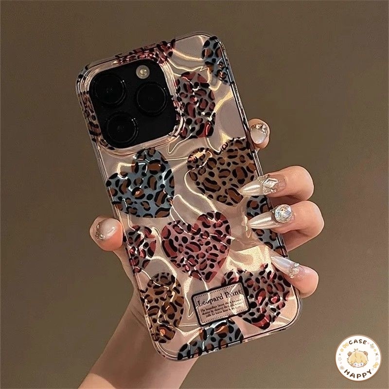 การออกแบบลายเสือดาวรูปหัวใจแห่งความรักที่สร้างสรรค์ เคสIPhone 16 15 11 13 14 12 Pro Max XS XR X Max 7 16 8 Plus SE 2022