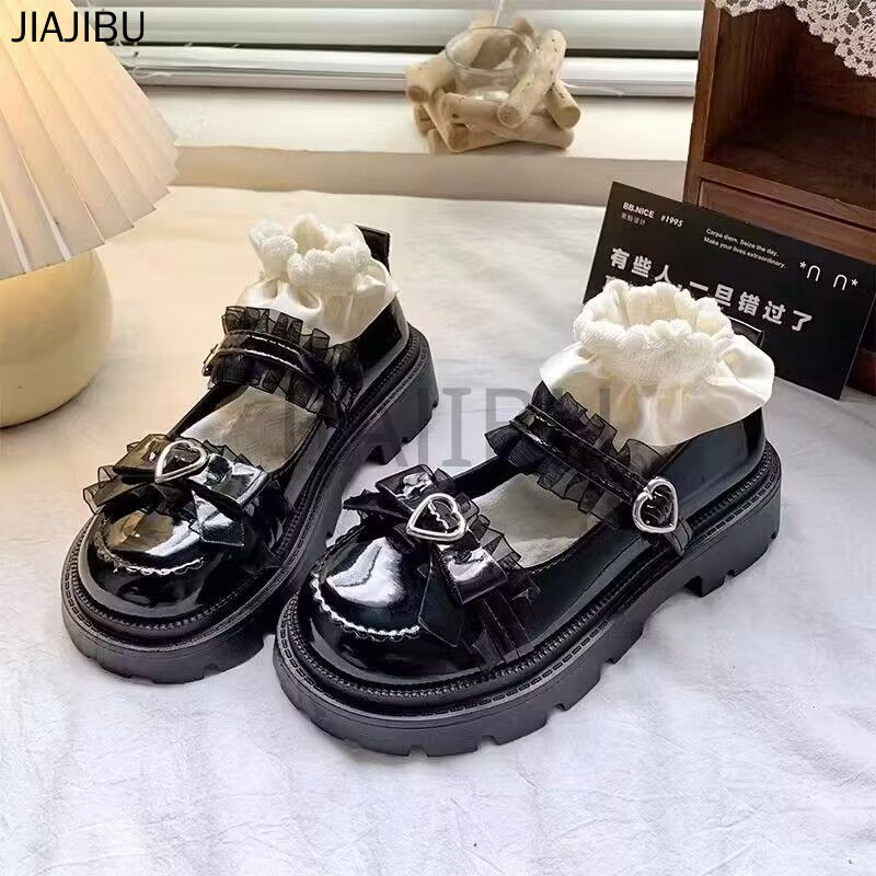 Size 34-46 Japanese JK Black Bow Lolita Shoes Large Size Women's Shoes 45 Korean Fashion Platform Mary Jane Shoes 44 British Non-slip Thick Heel Love Buckle Small Leather Shoes 43 Black School Shoes 42 French Casual Cosplay Princess Shoes Sweet Doll Shoes