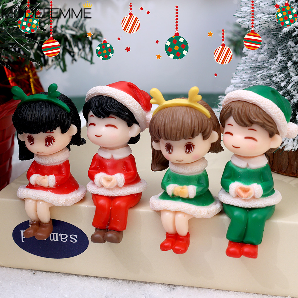 [โดดเด่น] เครื่องประดับคู่รักการ์ตูนคริสต์มาส - รูปปั้นคนรักคริสต์มาสปัจจุบัน - ตุ๊กตามนุษย์หิมะซานตาคลอสขนาดเล็ก - ตุ๊กตาเด็กผู้หญิง - ตกแต่งเดสก์ท็อปไมโคร