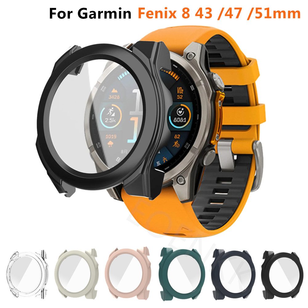 Garmin Fenix8 Full Cover Hard PC + ฟิล์มกระจกนิรภัยนาฬิกาสําหรับ Garmin Fenix 8 43 มม.47 มม.51 มม.An
