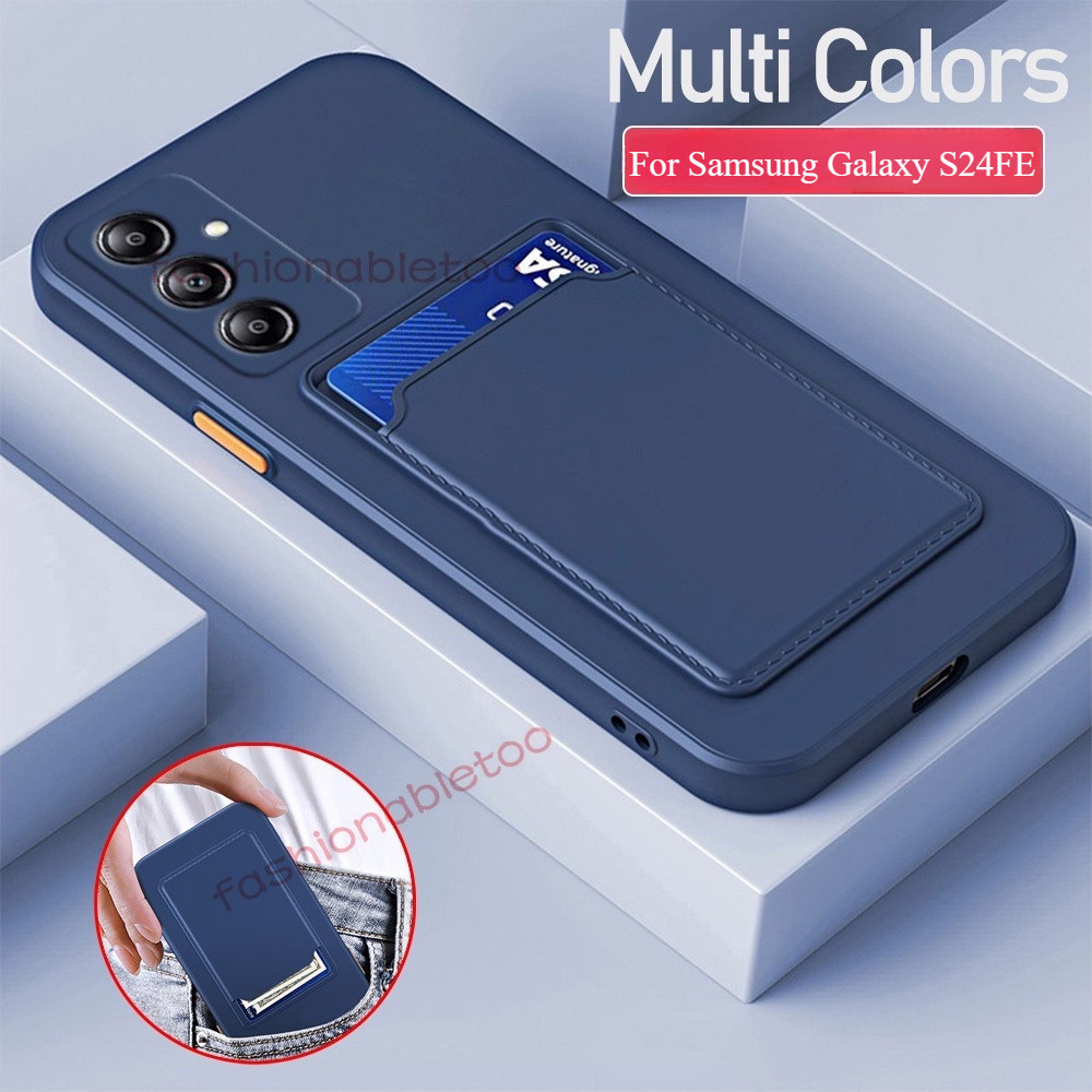SAMSUNG ปลอกสําหรับsamsung Galaxy S22 S23 S24 FE plus Ultra S24FE S24 + S24Ultraแฟชั่นสแควร์คู่Soft TPUซิลิโคนช่องใส่การ์ดเคสโทรศัพท์กล้องเลนส์กันกระแทกปกหลัง