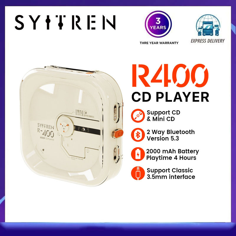 SYITREN R400 เครื่องเล่น CD พร้อมปลอกแบตเตอรี่ 2000 mAh 2 Way Bluetooth 5.3 รองรับ CD & Mini CD & 3.