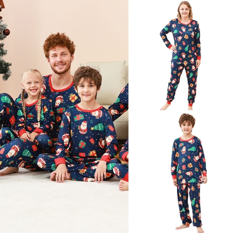 QUU Christmas Themed ชุดนอนลําลองทุกวันชุดนอนผ้าฝ้ายชุดสําหรับแม่พ่อเด็ก Home และ Leisure Wear เสื้อ