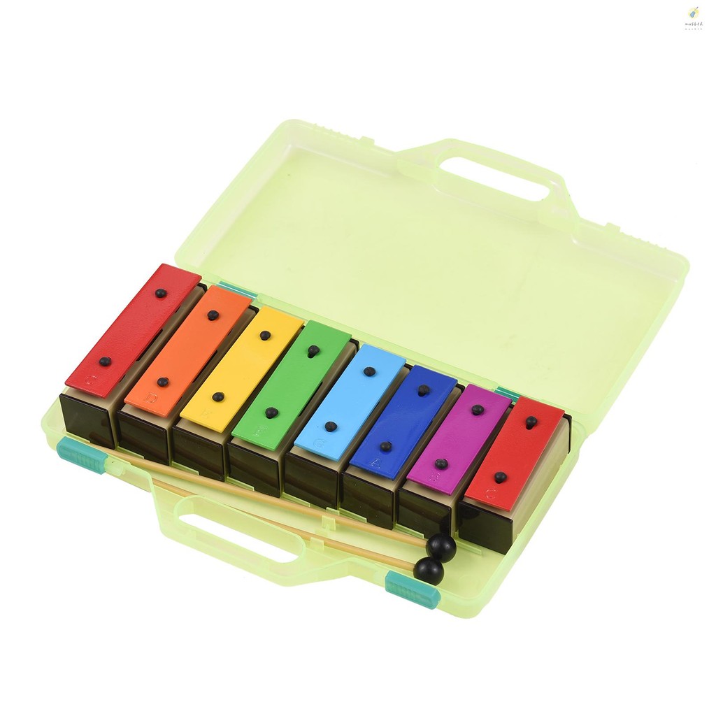8-note Xylophone สีสัน Glockenspiel ที่ถอดออกได้ Rainbow สีแผ่นโลหะ Resonator Bells พลาสติก Mallets สีเขียว Ca - รูปที่ 5