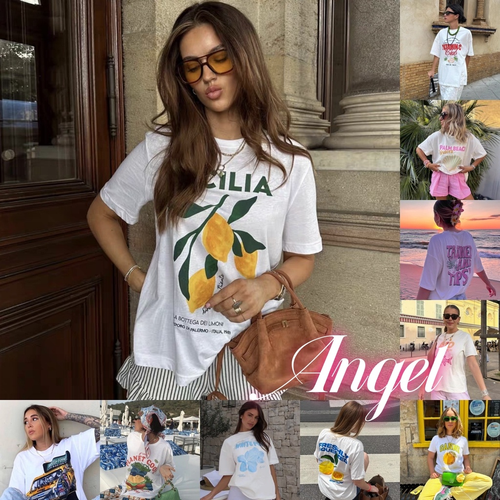 (จัดส่งตลอด 24 ชั่วโมง）Angle Official เสื้อยืดคอกลมพิมพ์ลาย ผลไม้ ชุด ทั้งคู่ ผู้หญิงใหม่#8