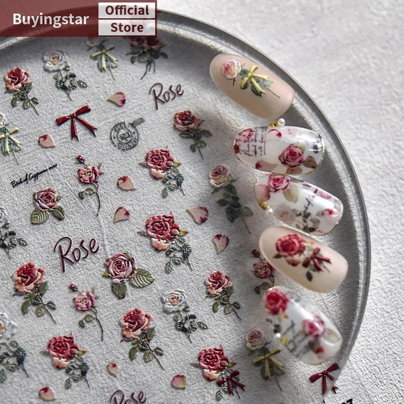 Zcx 1 แผ่น Rose เล็บสติกเกอร์เลเซอร์ดอกไม้เล็บสติกเกอร ตกแต่งเล็บ DIY อุปกรณ์เสริม Salon VO