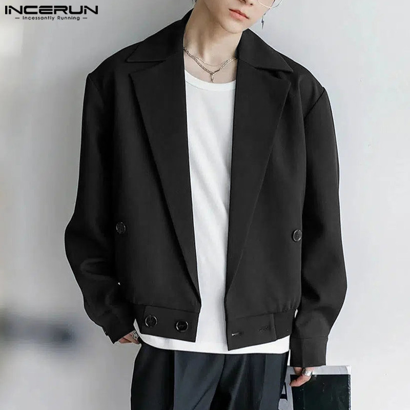 ไม่แน่นอน ผู้ชายเกาหลีลําลองสีทึบปกแจ็คเก็ตแขนยาว