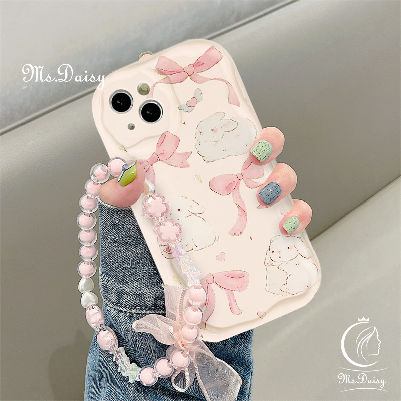 สําหรับsamsung A11 Samsung A12 Samsung A13 Samsung A14 Samsung A30 Samsung A20S A21S Samsung A22 Samsung A23 Samsung A24 กระต่ายน่ารักโบว์เคสโทรศัพท์สร้อยข้อมือหยักนุ่มTPUฝาครอบโทรศัพท์
