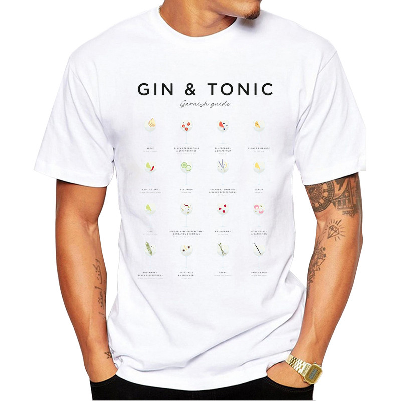 TEEHUB แฟชั่นอาหารผู้ชายเสื้อยืด Hipster Gin และ Tonic พิมพ์เสื้อยืดแขนสั้นเสื้อยืดตลก Tee