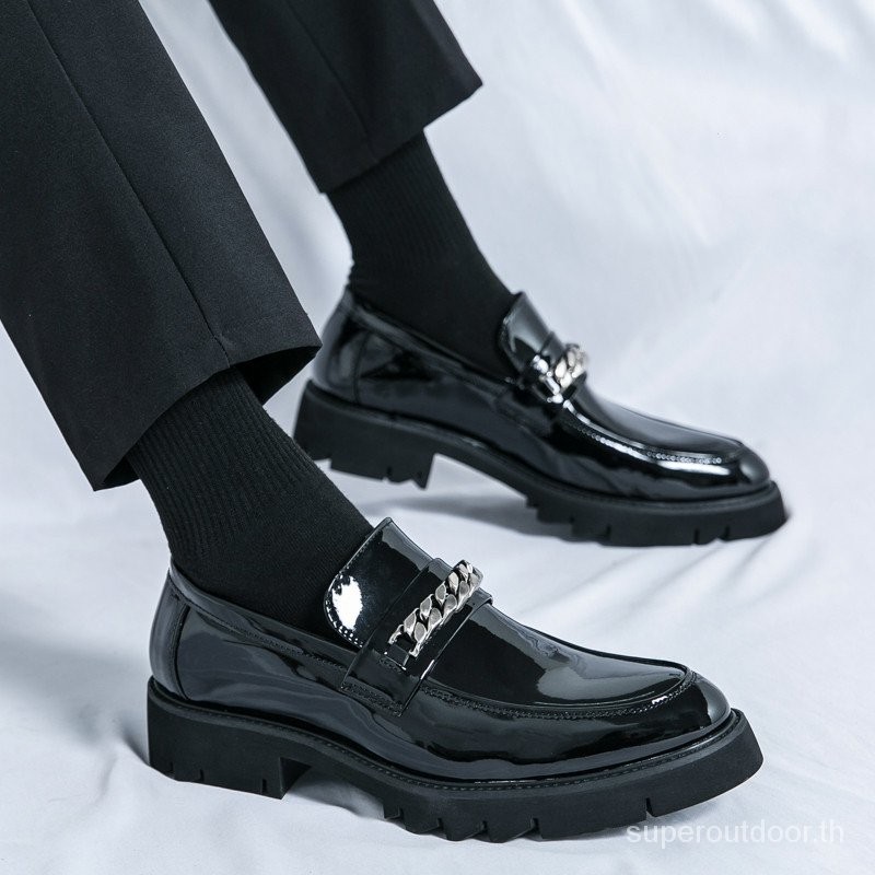 Loafers สำหรับผู้ชาย chunky platfor หนังสิทธิบัตรสีดำผู้ชาย loafers & SLIP-ons แฟชั่น Penny Comfort 