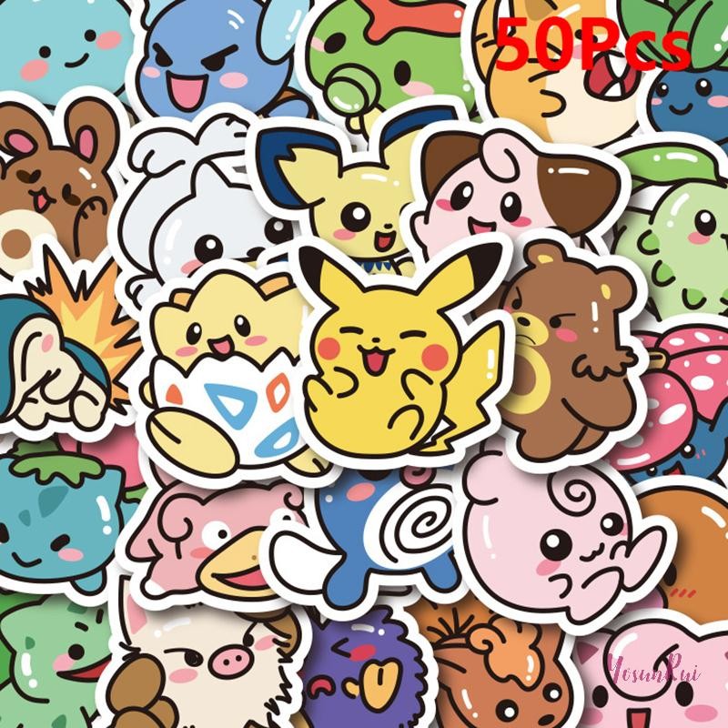 Yosunrui] 50PCS Kawaii อะนิเมะ Pokemon สติกเกอร์ Pikachu Decals DIY สําหรับแล็ปท็อปกระเป๋าเดินทางสเก็ตบอร์ดโทรศัพท์การ์ตูนเด็กของเล่นของขวัญสติกเกอร์ใหม่