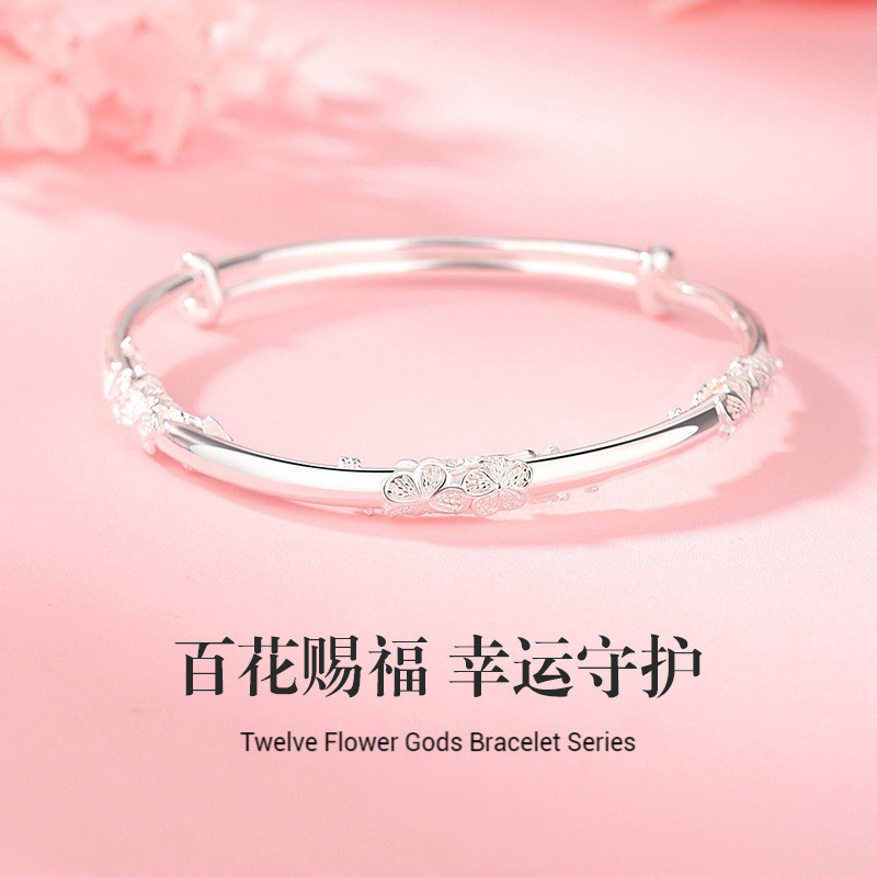 JF สิบสองดอกไม้พระเจ้า 999 สร้อยข้อมือเงินสเตอร์ลิงใหม่จีน Niche High-End สไตล์จีนหญิงปรับขนาดเครื่อ