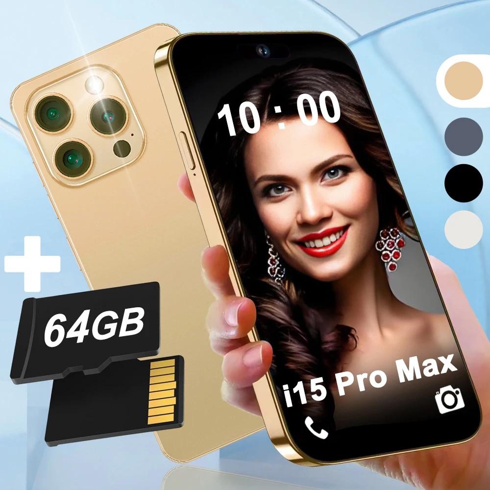i15 Pro Max 5G Smartphone and  64GB TF Set for Android 13, 6.8" FHD Cell Phone, 6800mAh, Type-C Mobi