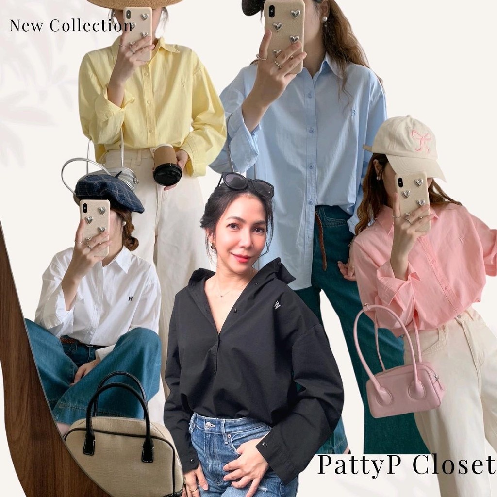 (หน้าผ้า50")PP8810 เชิ้ตปักอักษร ผ้าคอตตอนฟอก กระดุมหน้า เบสิคสไตล์