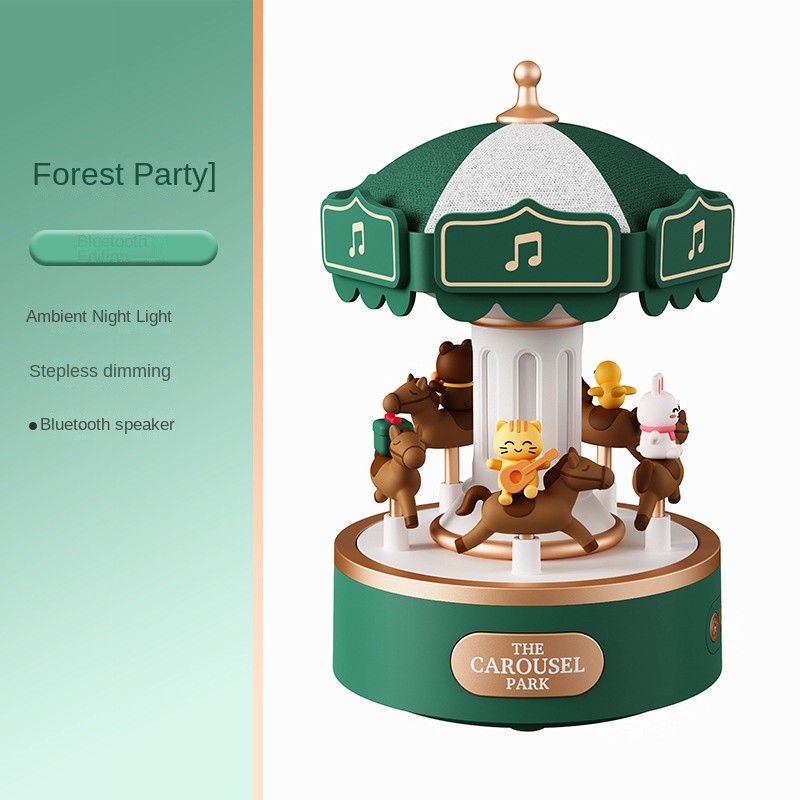 กล่องดนตรีม้าหมุนสร้างสรรค์ ยูเอสบี ชาร์จไฟกลางคืนลําโพงบลูทูธโรแมนติกเพลงแสง