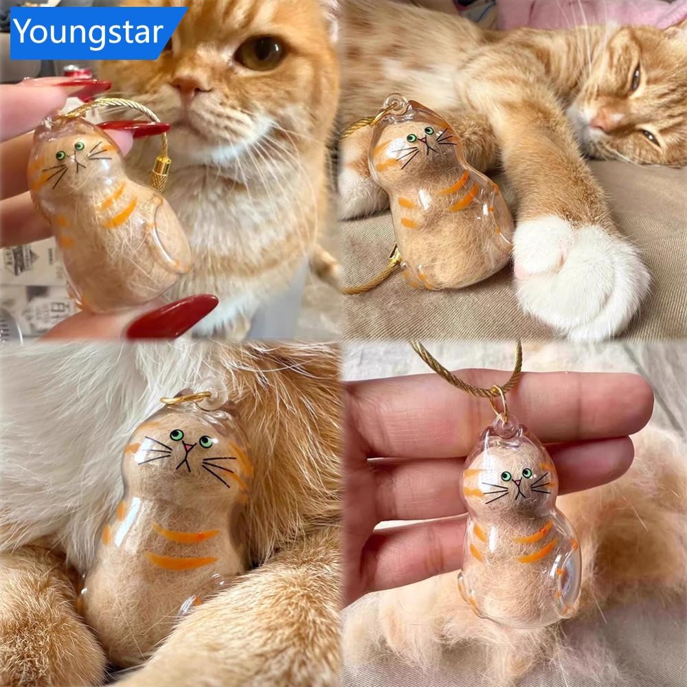 FYY 1/6pcs Kawaii Cat Hair กล่องเก็บสัตว์เลี้ยงโปร่งใสผม Keepsake จี้สําหรับสัตว์เลี้ยง Memorial Healing จี้แมวคนรักพวงกุญแจอุปกรณ์เสริม