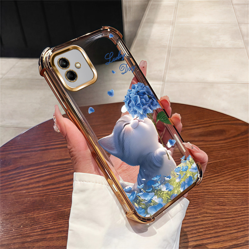 SAMSUNG สําหรับSamsung A05 A05S A04S A04 A04E F04 M04 เคสโทรศัพท์ดอกไม้แมวสี่มุมซิลิโคนTPUโปร่งใสSoft shell XH007 - รูปที่ 5