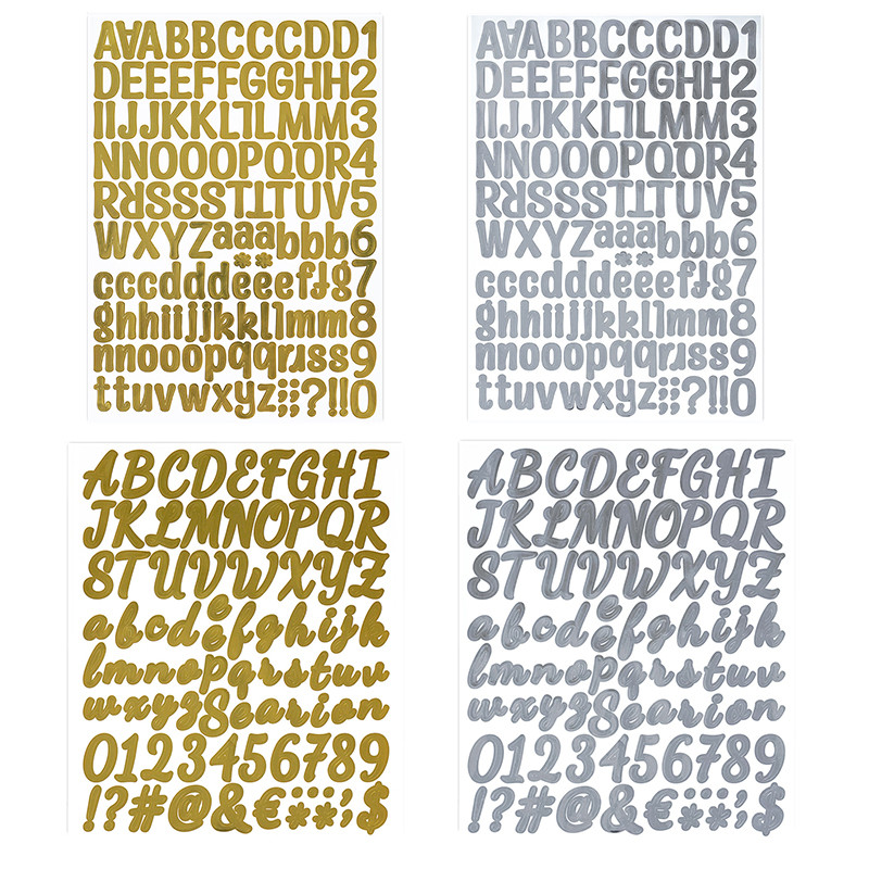 สติ๊กเกอร์กันน้ําแบบรวม Silver & Gloden Alphanumeric สมุดภาพ Deco DIY สติ๊กเกอร์