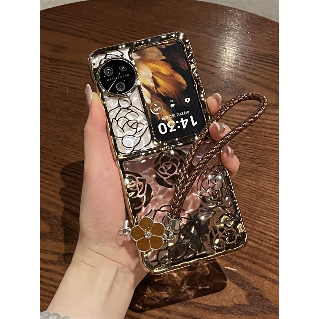 อาวุโสหรูหรา Electroplated Rose ดอกไม้โปร่งใสริ้วรอยเคสโทรศัพท์สําหรับ OPPO ค้นหา N3 Flip N3Flip Findn3Flip ฝาครอบกันกระแทก
