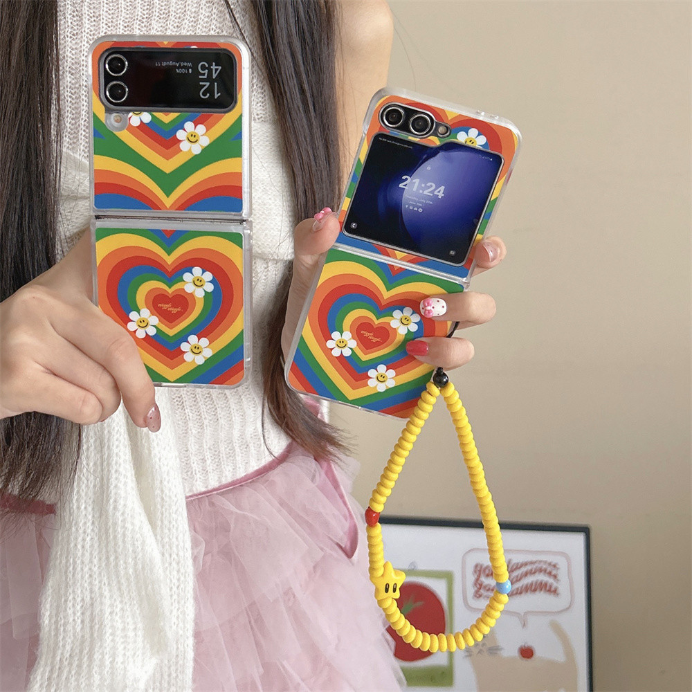 Rainbow Love ดอกไม้รูปแบบ hard pc สําหรับ Samsung Galaxy Z Flip7 Z Flip6 Flip5 Flip4 Flip3 Flip 6 5 4 3 7 5G พับฝาครอบโทรศัพท์