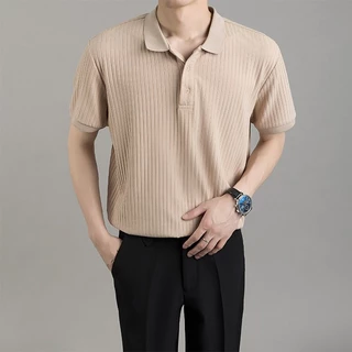Chaistyle - เสื้อโปโลผู้ชาย วินเทจ หลวม ใส่สบาย เสื้อคอปก ลำลอง เลือกได้หลายสี