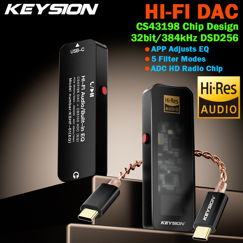 KEYSION CS43198 DSD256 384KHz USB DAC เสียง HiFi ถอดรหัส ADC HD วิทยุ Type-C ถึง 3.5 มม.เครื่องขยายเ